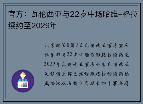 官方：瓦伦西亚与22岁中场哈维-格拉续约至2029年