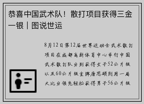 恭喜中国武术队！散打项目获得三金一银｜图说世运